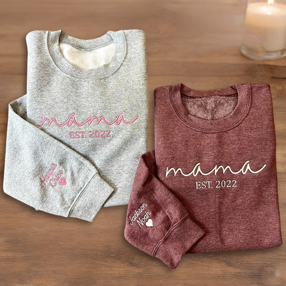 Personalized Mama Embroidered Sweatshirt Hoodie – Unique Family Gift for Mom or Grandma, Perfect Mother’s Day Gift