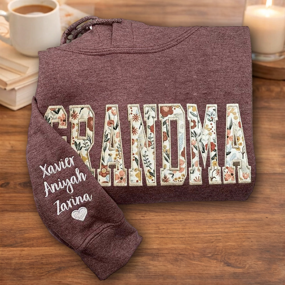 Personalized Embroidered Mama Sweatshirt Hoodie – Custom Names on Sleeve, Unique Mother’s Day Keepsake Gift