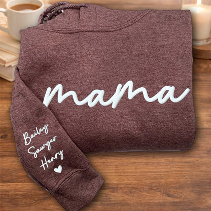 Personalized Mama Sweatshirt – Kids’ Names on Sleeve, Birthday or Mother’s Day Gift for Mom or New Mom