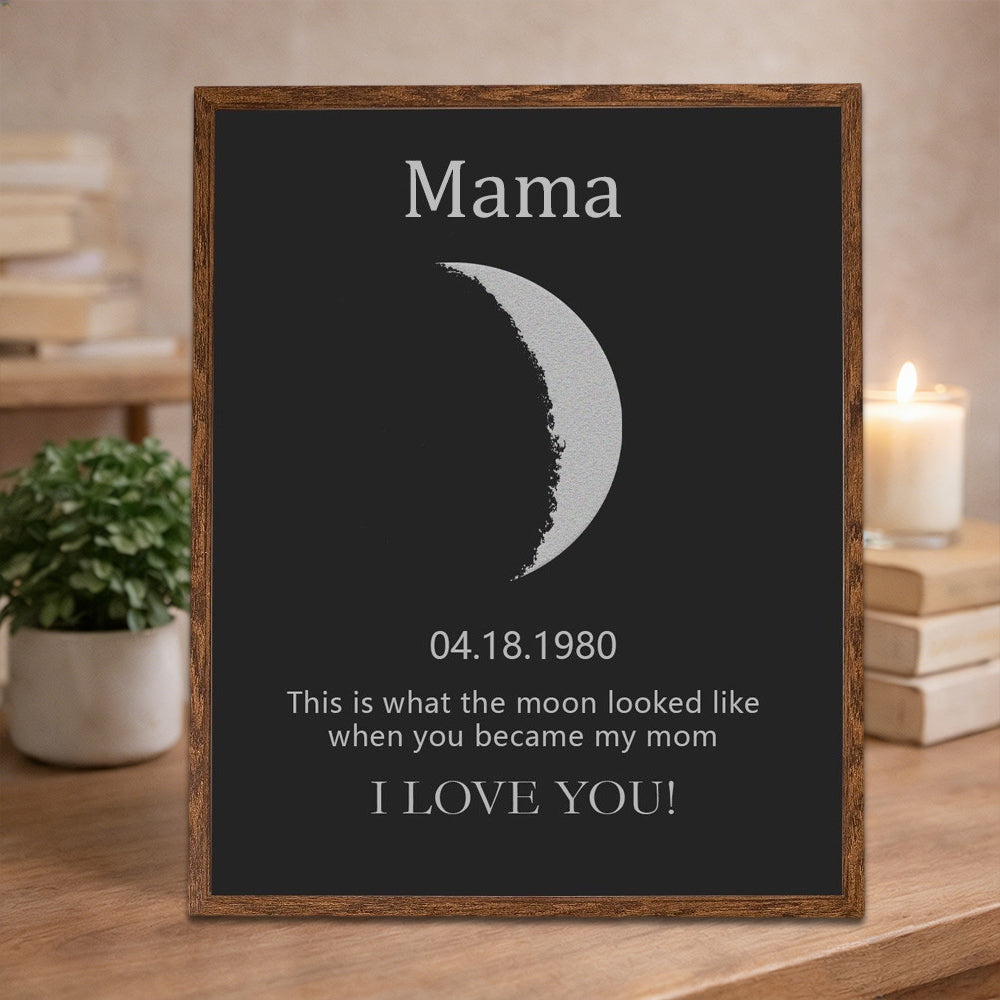 Custom Mom Moon Phase Frame With Kid Names Personalized Wooden Sign With Date Birthday Gifts for Mom Grandma Unique Mother's Day Gift Ideas