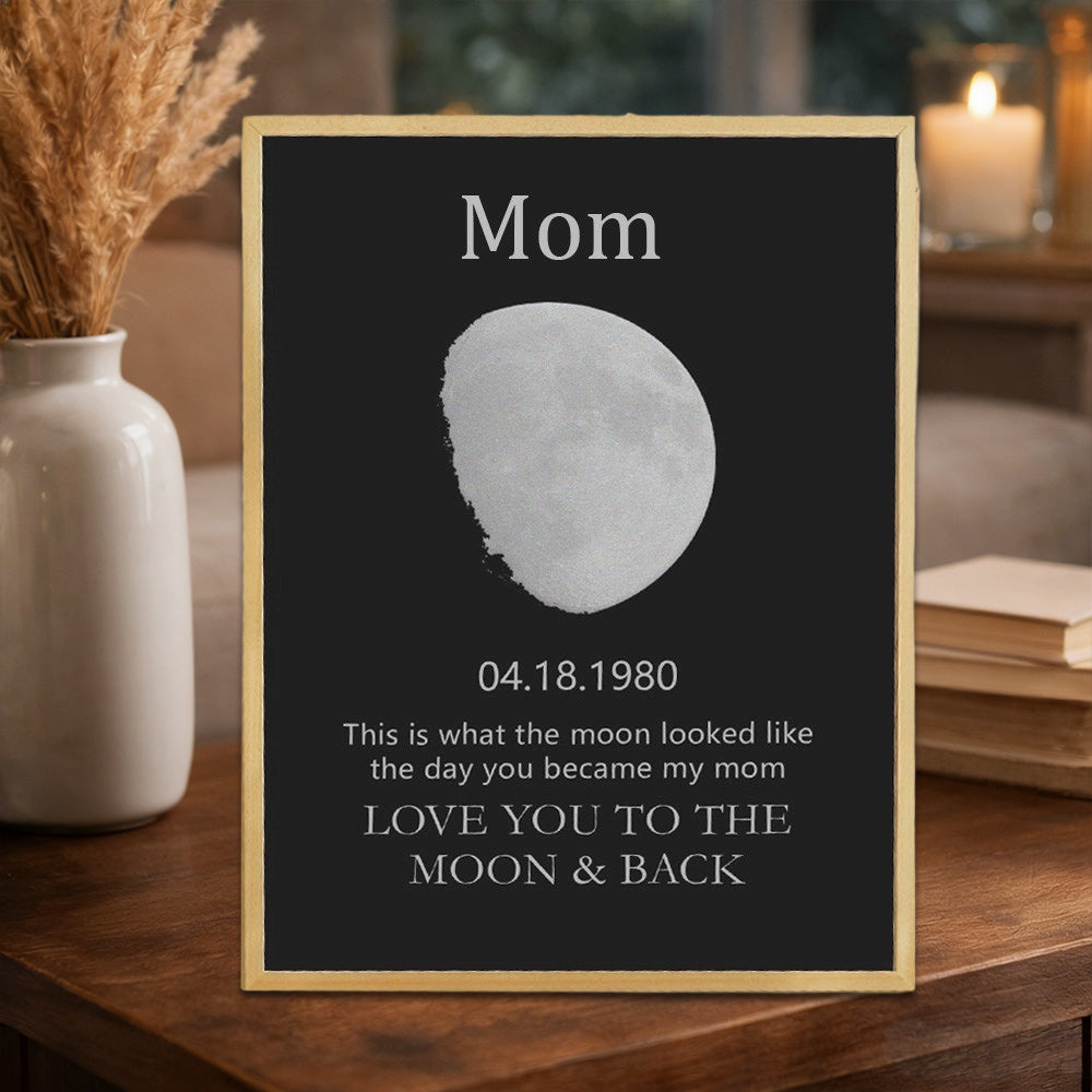 Custom Mom Moon Phase Frame With Kid Names Personalized Wooden Sign With Date Birthday Gifts for Mom Grandma Unique Mother's Day Gift Ideas
