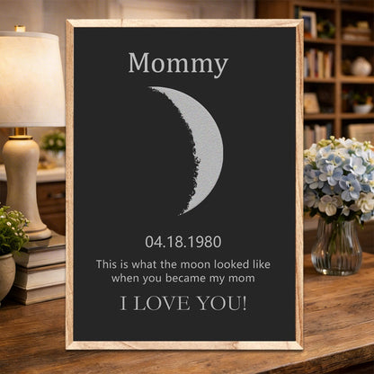 Custom Mom Moon Phase Frame With Kid Names Personalized Wooden Sign With Date Birthday Gifts for Mom Grandma Unique Mother's Day Gift Ideas