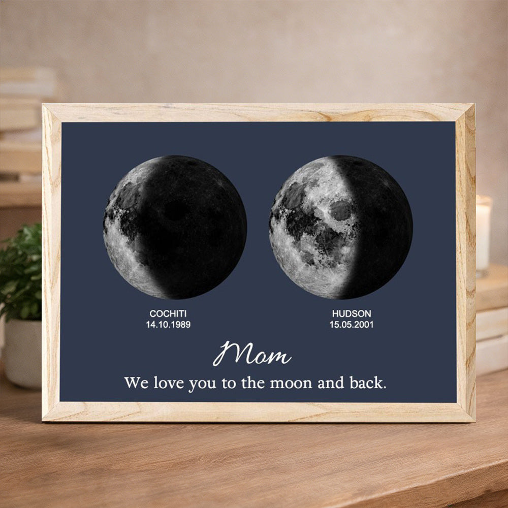 Personalized Mom We Love You To The Moon And Back Custom Moon Phase Print Frame Unique Family Keepsake Gift For Mom Grandma Mother's Day Gift Ideas