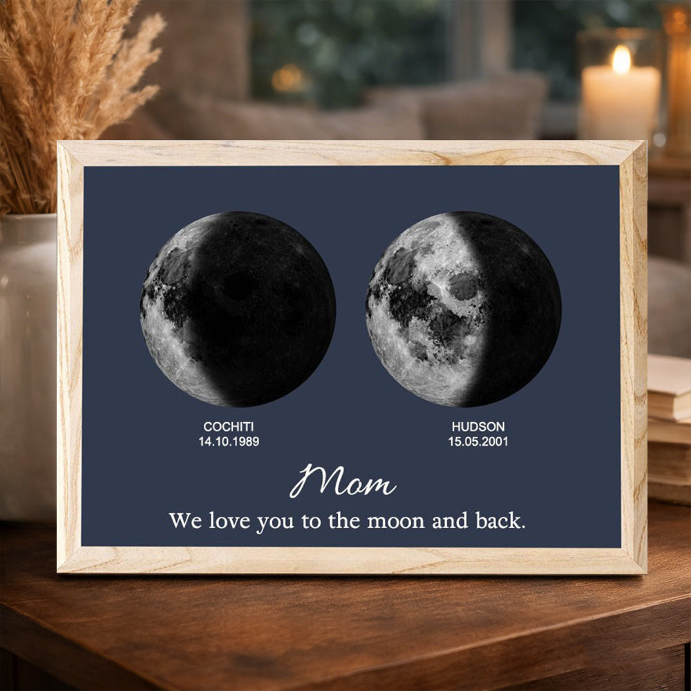 Personalized Mom We Love You To The Moon And Back Custom Moon Phase Print Frame Unique Family Keepsake Gift For Mom Grandma Mother's Day Gift Ideas