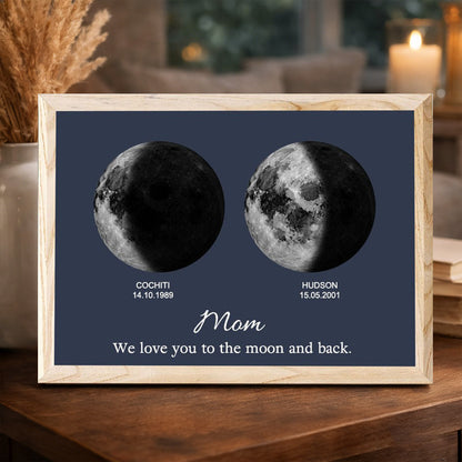 Personalized Mom We Love You To The Moon And Back Custom Moon Phase Print Frame Unique Family Keepsake Gift For Mom Grandma Mother's Day Gift Ideas