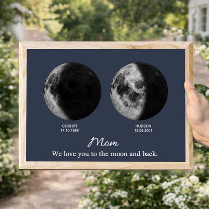 Personalized Mom We Love You To The Moon And Back Custom Moon Phase Print Frame Unique Family Keepsake Gift For Mom Grandma Mother's Day Gift Ideas
