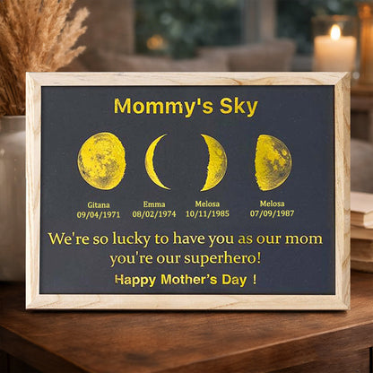 Custom Mommy's Universe Moon Phase Print Frame Personalized Family Keepsake Gift With Kids Names Unique Mother's Day Gift For Mom Grandma