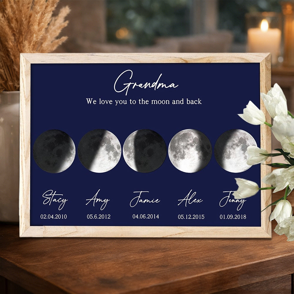 Personalized Mom Moon Phase Art Print Frame Custom Wooden Sign Perfect Gifts For Mom Grandma Unique Mother's Day Gift Ideas