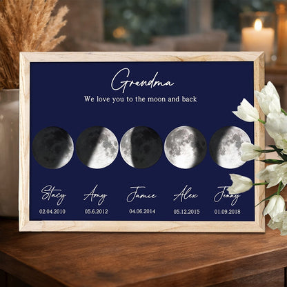 Personalized Mom Moon Phase Art Print Frame Custom Wooden Sign Perfect Gifts For Mom Grandma Unique Mother's Day Gift Ideas