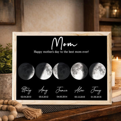 Personalized Mom Moon Phase Art Print Frame Custom Wooden Sign Perfect Gifts For Mom Grandma Unique Mother's Day Gift Ideas