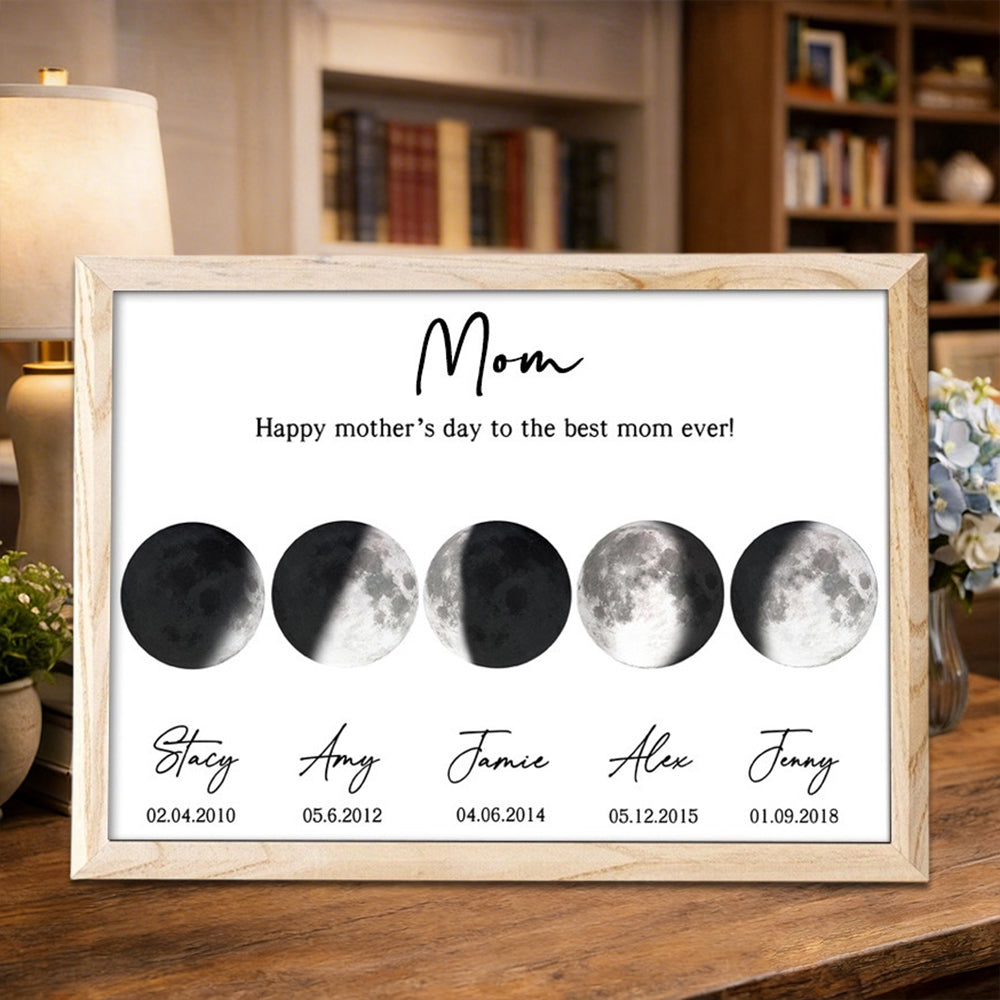 Personalized Mom Moon Phase Art Print Frame Custom Wooden Sign Perfect Gifts For Mom Grandma Unique Mother's Day Gift Ideas