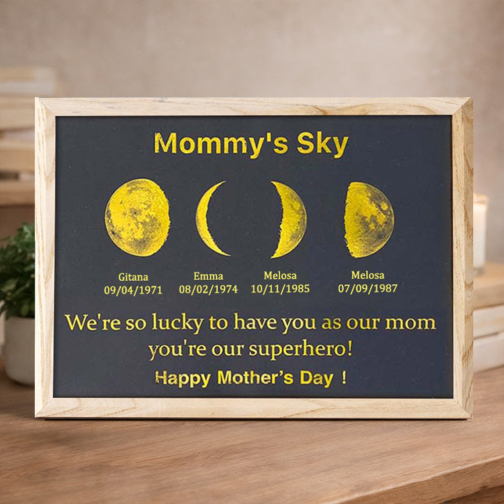 Personalized Mommy's Sky Moon Phase Print Frame With Kids Names Unique Meaningful Mother's Day Gifts For Mom Grandma