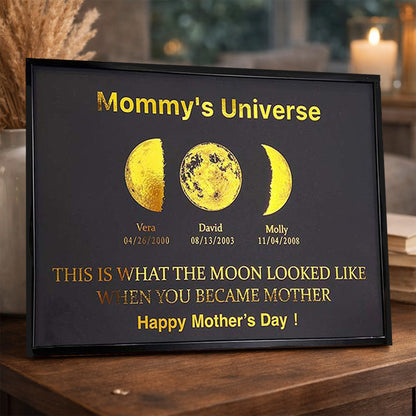 Personalized Mommy's Sky Moon Phase Print Frame With Kids Names Unique Meaningful Mother's Day Gifts For Mom Grandma