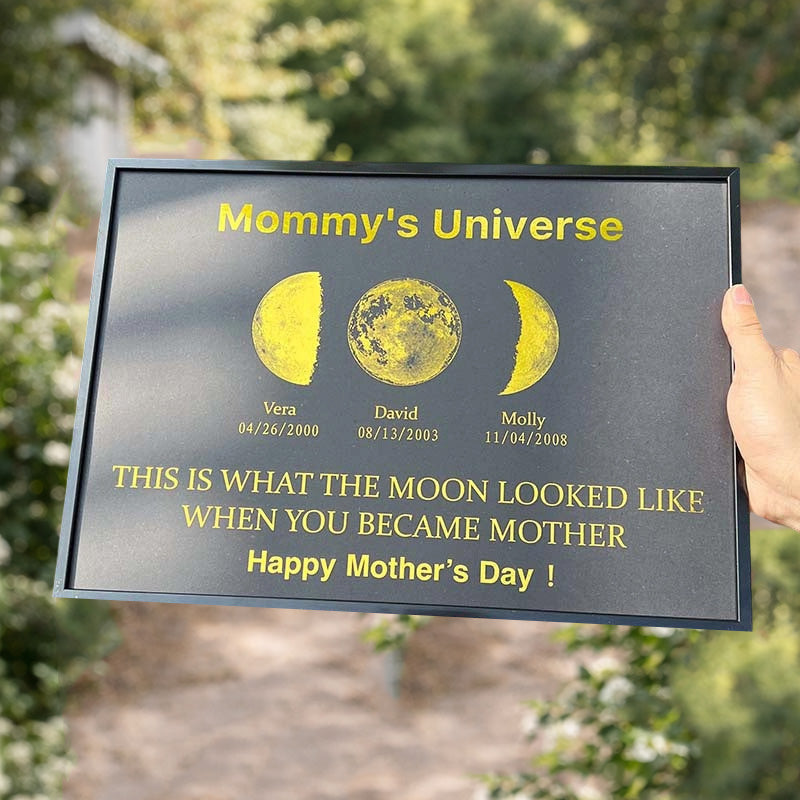 Personalized Mommy's Sky Moon Phase Print Frame With Kids Names Unique Meaningful Mother's Day Gifts For Mom Grandma