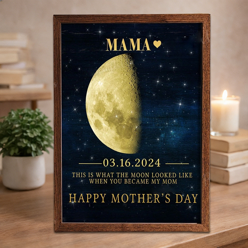Personalized Mama Moon Phase Wooden Frame Sign With Date Unique Keepsake Gifts for Mom Grandma Mother's Day Gift Ideas