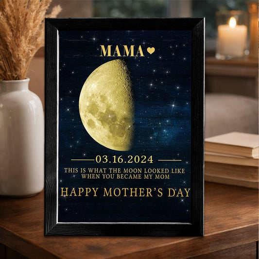 Personalized Mama Moon Phase Wooden Frame Sign With Date Unique Keepsake Gifts for Mom Grandma Mother's Day Gift Ideas