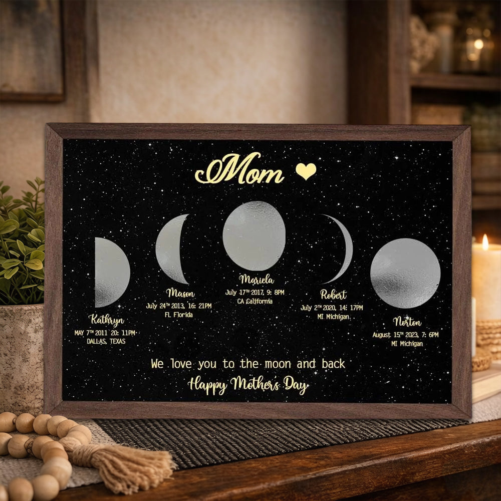 Custom Mom Moon Phase Print Family Frame With Kids Names Personalized Birthday Gift For Mom Grandma Mother's Day Gift Ideas