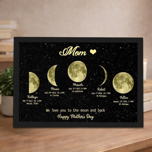 Custom Mom Moon Phase Print Family Frame With Kids Names Personalized Birthday Gift For Mom Grandma Mother's Day Gift Ideas