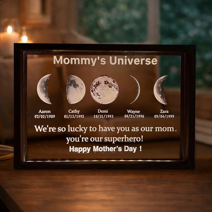 Custom Mommy's Universe Moon Phase Night Light with Kids Names Personalized Framed Gifts for Mom Grandma Unique Mother's Day Gift