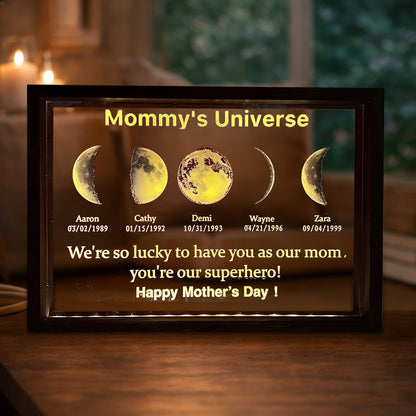 Custom Mommy's Universe Moon Phase Night Light with Kids Names Personalized Framed Gifts for Mom Grandma Unique Mother's Day Gift