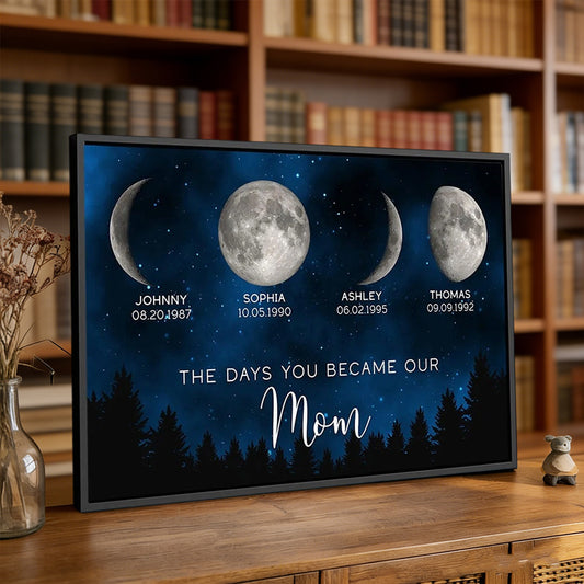 Personalized The Days You Became Our Mom Moon Phase Print Frame With Kids Names Unique Gift for Mom Grandma Mother's Day Gift Ideas