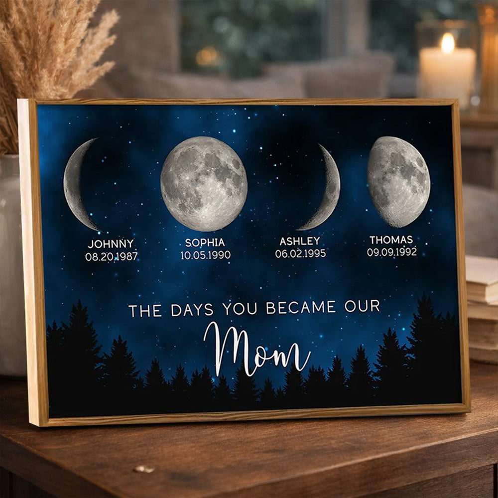 Personalized The Days You Became Our Mom Moon Phase Print Frame With Kids Names Unique Gift for Mom Grandma Mother's Day Gift Ideas