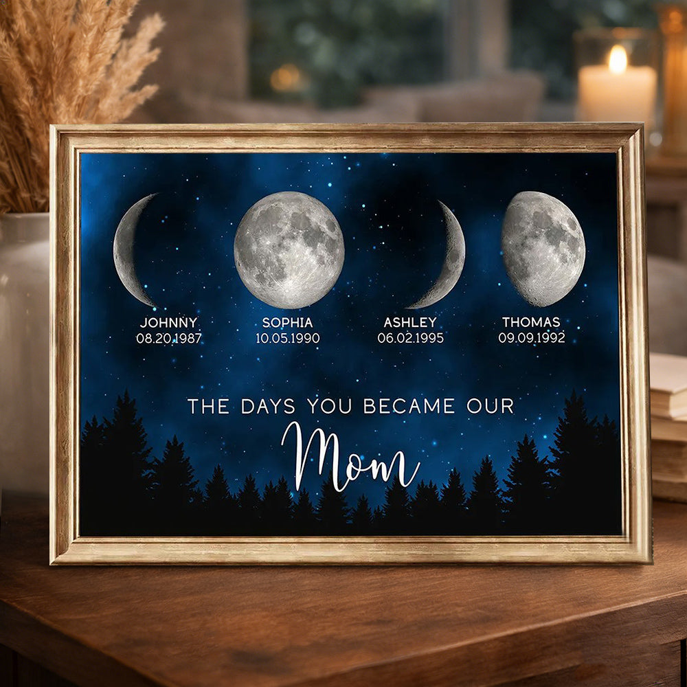 Personalized The Days You Became Our Mom Moon Phase Print Frame With Kids Names Unique Gift for Mom Grandma Mother's Day Gift Ideas