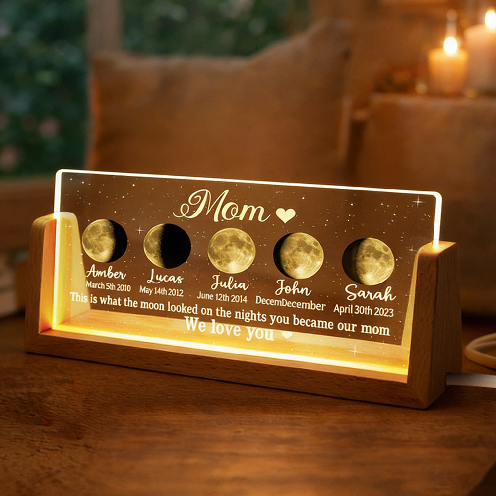 Custom The Nights You Became Our Mom Moon Phase Night Light With Kids Names Personalized Lamp Gifts for Mom Grandma Mother's Day Present