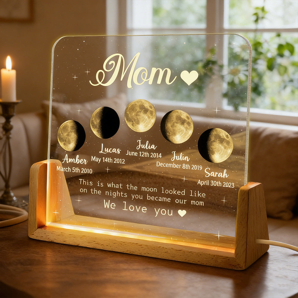 Custom The Nights You Became Our Mom Moon Phase Night Light With Kids Names Personalized Lamp Gifts for Mom Grandma Mother's Day Present