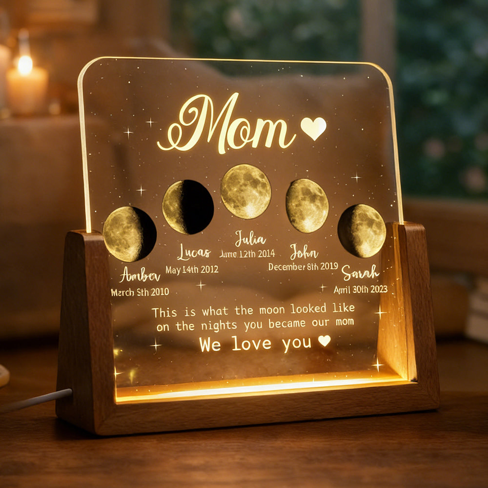 Custom The Nights You Became Our Mom Moon Phase Night Light With Kids Names Personalized Lamp Gifts for Mom Grandma Mother's Day Present