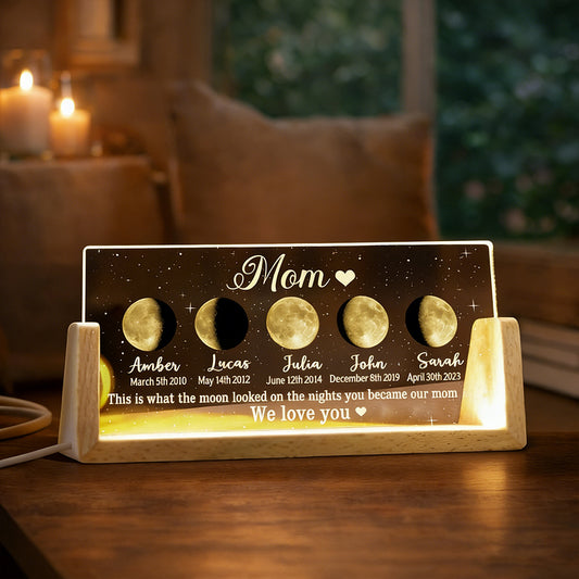 Custom The Nights You Became Our Mom Moon Phase Night Light With Kids Names Personalized Lamp Gifts for Mom Grandma Mother's Day Present