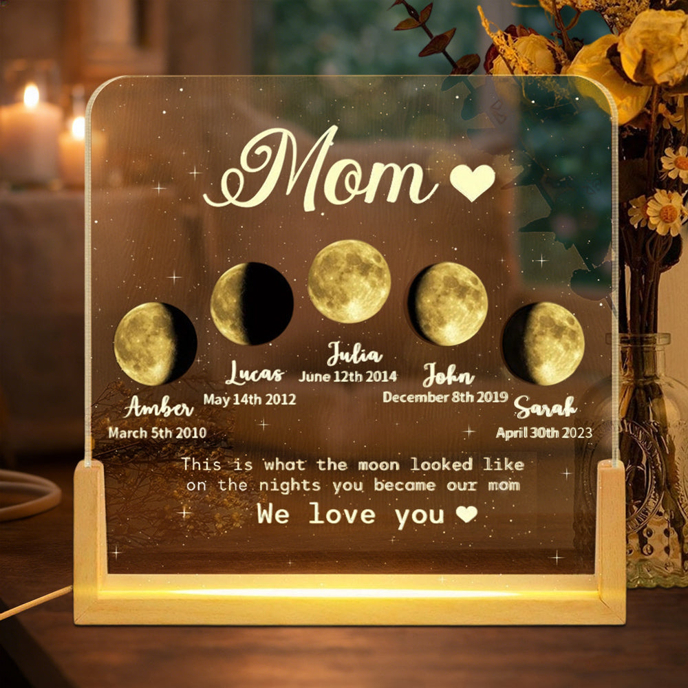 Custom The Nights You Became Our Mom Moon Phase Night Light With Kids Names Personalized Lamp Gifts for Mom Grandma Mother's Day Present