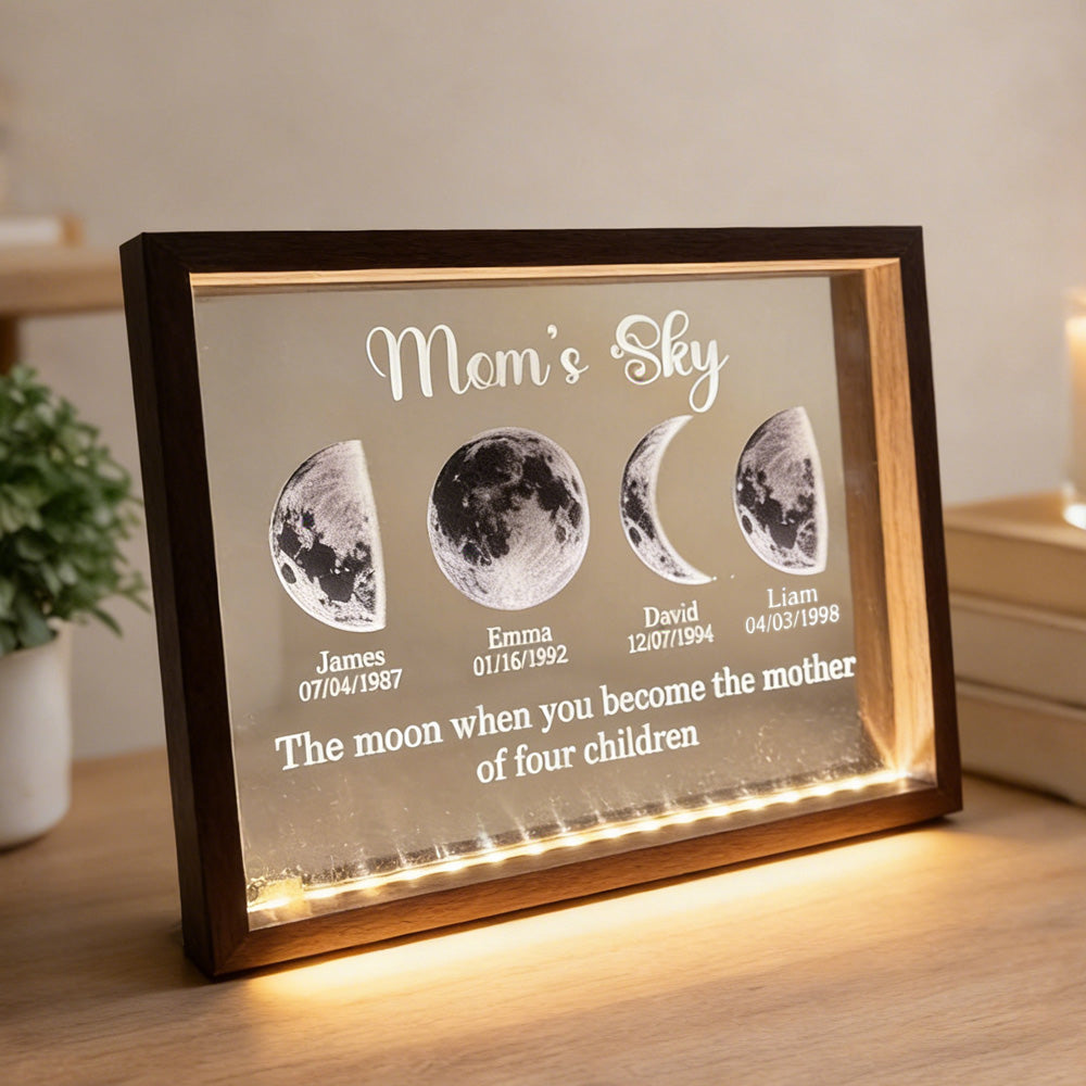 Custom Mom's Sky Moon Phase Night Light Frame with Kids Names Unique Birthday Gifts for Mom Grandma Mother's Day Gift Ideas