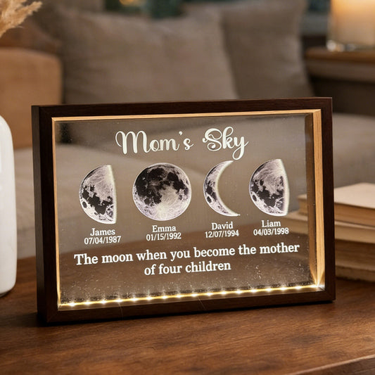 Custom Mom's Sky Moon Phase Night Light Frame with Kids Names Unique Birthday Gifts for Mom Grandma Mother's Day Gift Ideas