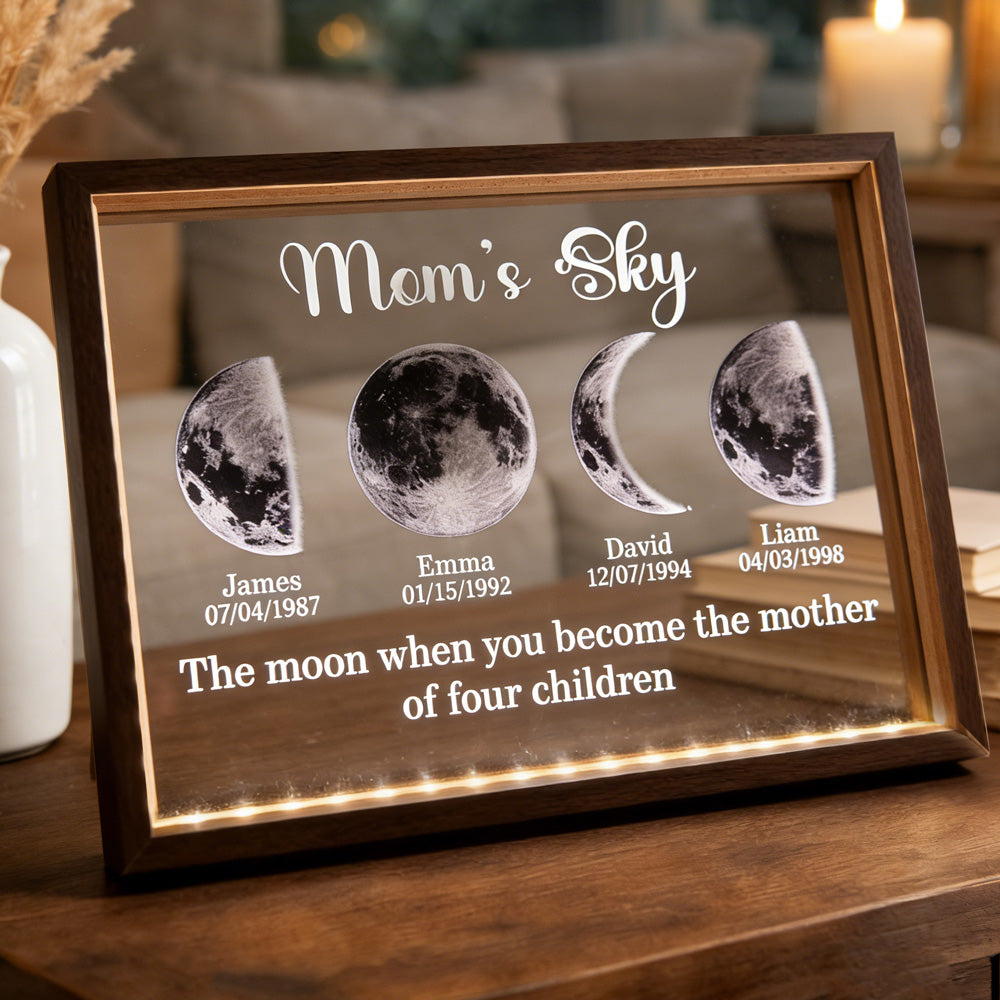 Custom Mom's Sky Moon Phase Night Light Frame with Kids Names Unique Birthday Gifts for Mom Grandma Mother's Day Gift Ideas