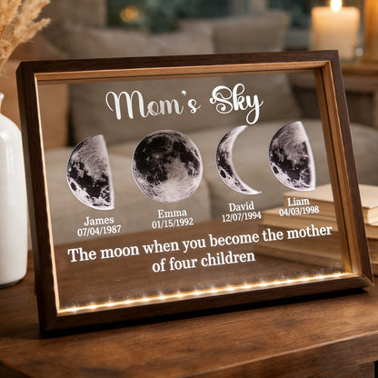 Custom Mom's Sky Moon Phase Night Light Frame with Kids Names Unique Birthday Gifts for Mom Grandma Mother's Day Gift Ideas