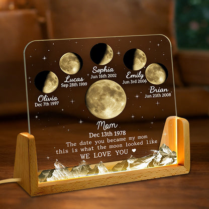 Custom The Date You Became My Mom Personalized Moon Phase Night Light With Kids Names Keepsake Gifts for Mom Unique Mother's Day Gift