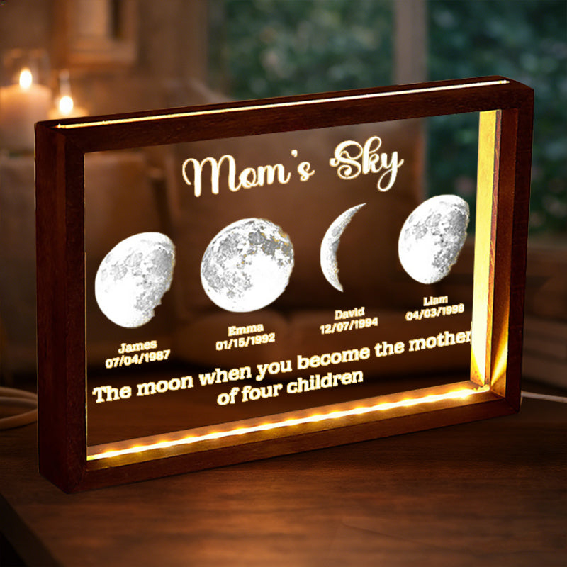 Personalized Mom's Sky Moon Phase Night Light By Date With Kids Names Keepsake Gift for Mom Unique Mother's Day Gifts