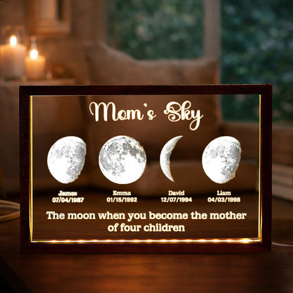 Personalized Mom's Sky Moon Phase Night Light By Date With Kids Names Keepsake Gift for Mom Unique Mother's Day Gifts