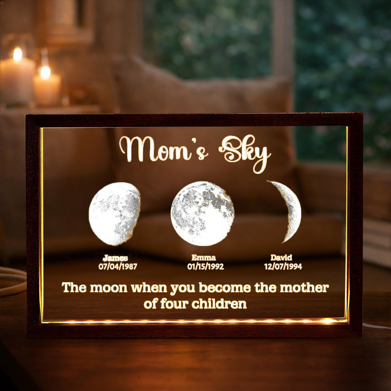 Personalized Mom's Sky Moon Phase Night Light By Date With Kids Names Keepsake Gift for Mom Unique Mother's Day Gifts