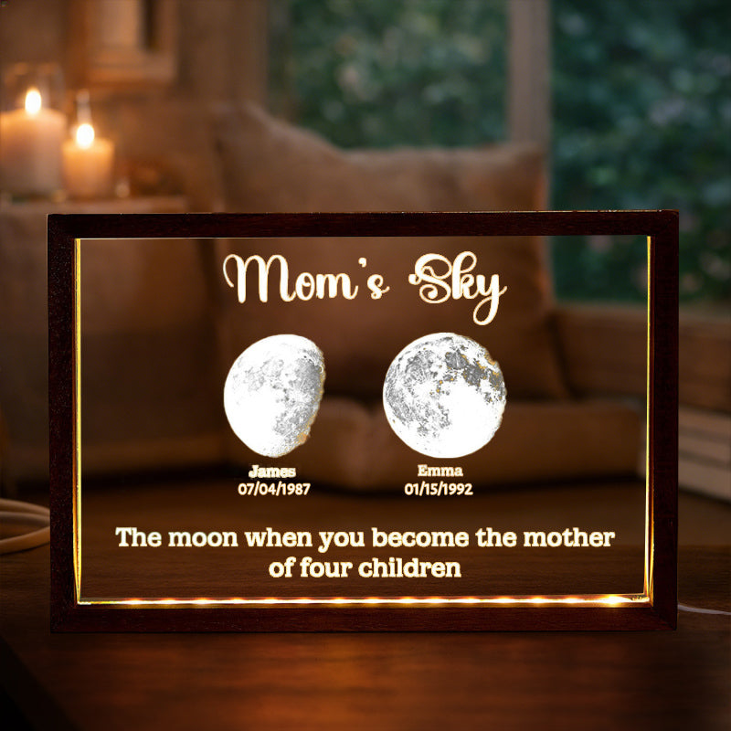 Personalized Mom's Sky Moon Phase Night Light By Date With Kids Names Keepsake Gift for Mom Unique Mother's Day Gifts