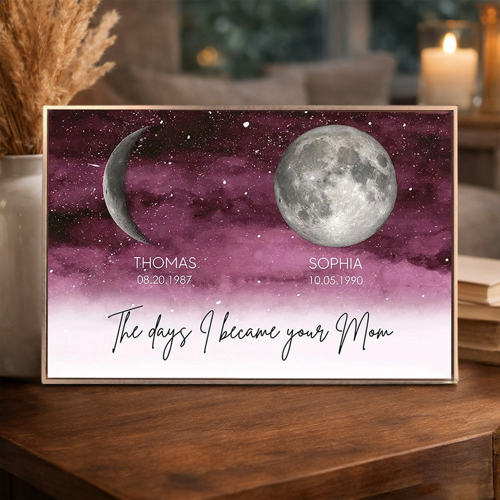 Personalized The Days You Became Our Mom Custom Moon Phase Frame By Date with Kids Names Birthday Keepsake Gift For Mom Grandma Unique Mother's Day Gift