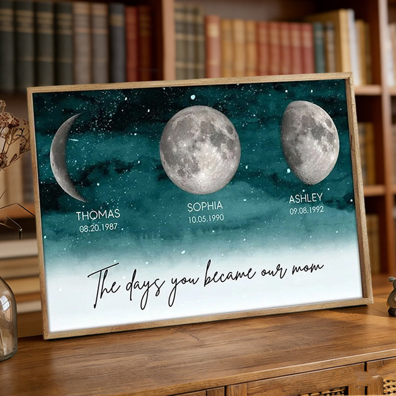 Personalized The Days You Became Our Mom Custom Moon Phase Frame By Date with Kids Names Birthday Keepsake Gift For Mom Grandma Unique Mother's Day Gift