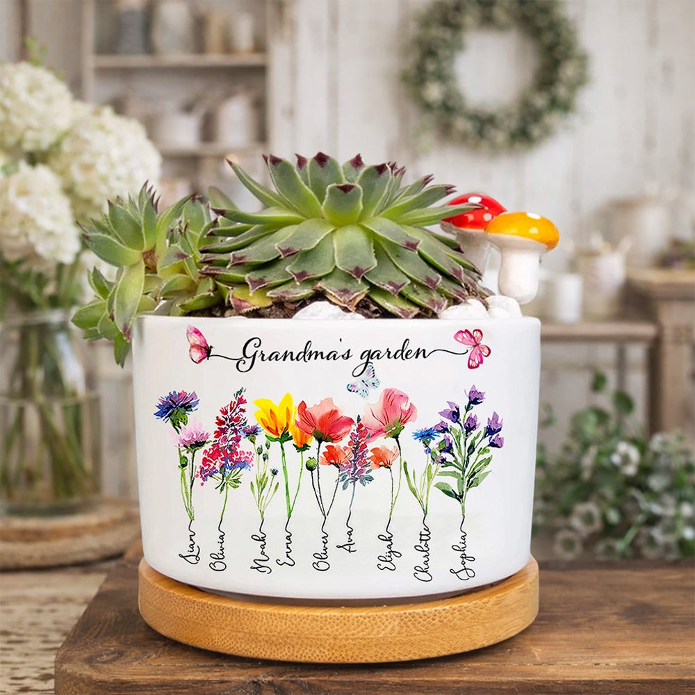 Personalized Birth Flower Pot for Grandma – Custom Grandkids’ Names Keepsake, Perfect Mother’s Day Gift