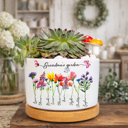 Personalized Birth Flower Pot for Grandma – Custom Grandkids’ Names Keepsake, Perfect Mother’s Day Gift