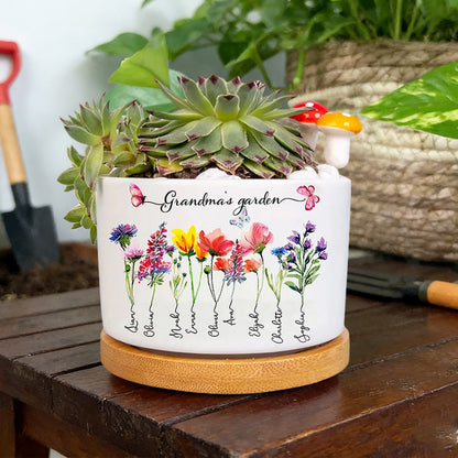 Personalized Birth Flower Pot for Grandma – Custom Grandkids’ Names Keepsake, Perfect Mother’s Day Gift