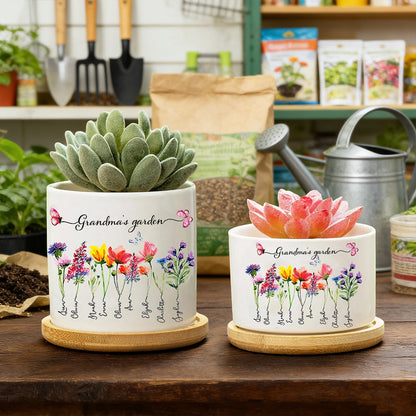 Personalized Birth Flower Pot for Grandma – Custom Grandkids’ Names Keepsake, Perfect Mother’s Day Gift