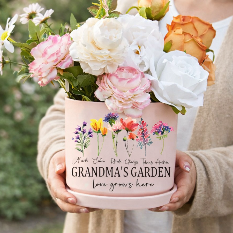 Grandma's Garden Birth Flower Outdoor Plant Pot Mother's Day Gift Ideas Unique Gifts for Grandma Mom