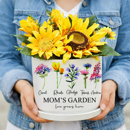 Personalized Mom’s Garden Birth Flower Pot – Custom Kids’ Names, Perfect Mother’s Day or New Mom Gift