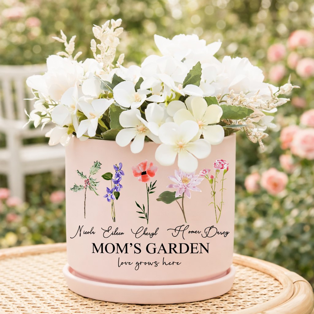 Personalized Mom’s Garden Birth Flower Pot – Custom Kids’ Names, Perfect Mother’s Day or New Mom Gift